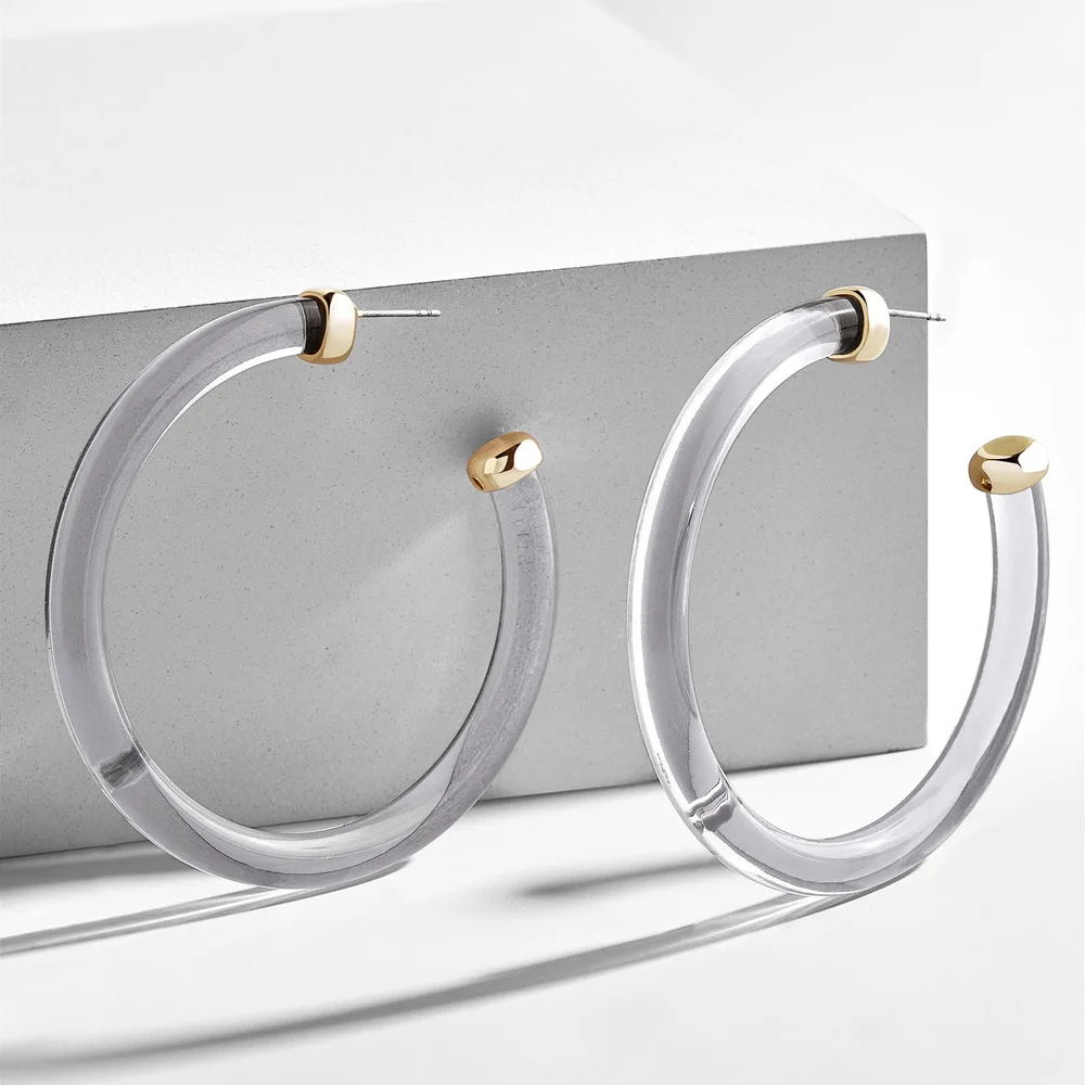 Женские круглые серьги кольца из акриловой смолы крупные Прозрачные Серьги