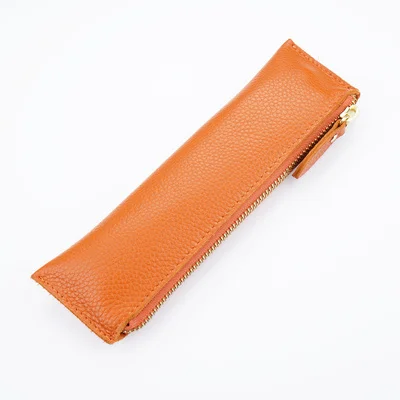New Style Genuine Leather Italian Litchi Grain Top Leather Pen Bag Pen Case Storage Pen Pouch Soft Zipper