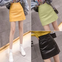 werueruyu summer fashion elegant women pu leather skirt casual high waist mini skirt ladies a line short skirts black yellow