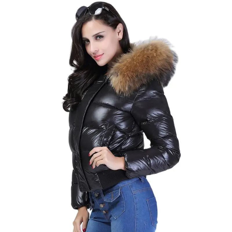 Large Real Raccon Fur Hooded Waterproof Winter Puffer Jacket Women Slim 90% Duck Down Coat Short Shiny Female Feather Down Parka enlarge