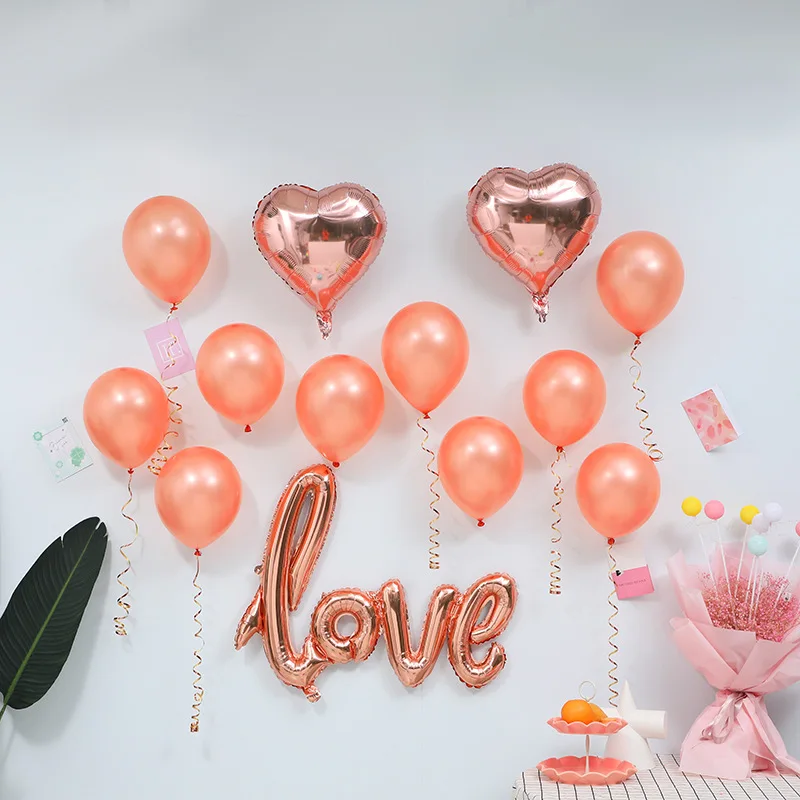

Rose Gold Sequins Latex Balloon Love LOVE Aluminum Film Balloon Set Wedding Decoration Valentine's Day Confession Supplies