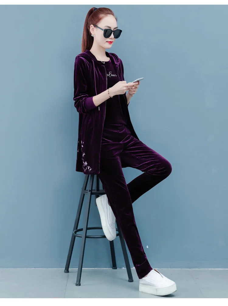 Женский спортивный костюм, Conjuntos De Mujer, для бега, Femme, толстовка, длинная куртка+ футболка+ штаны, комплект, зимняя одежда, Женский Бархатный спортивный костюм