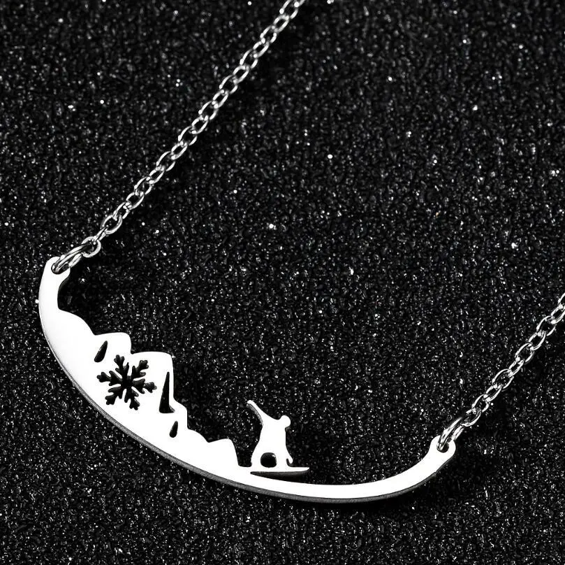 Ing For Winter Sports Necklaces Stainless Steel Men Snowboard Pendant Necklace Skiing Jewelry Sports Gifts