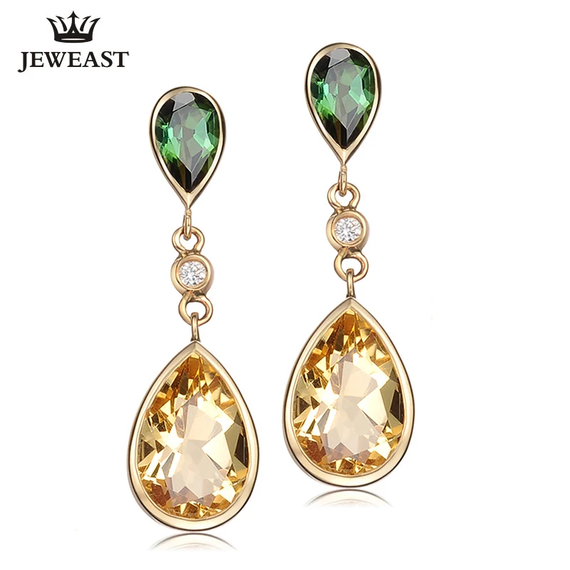 Природный зеленый турмалин 18 К чистое золото серьги настоящее AU 750 твердые