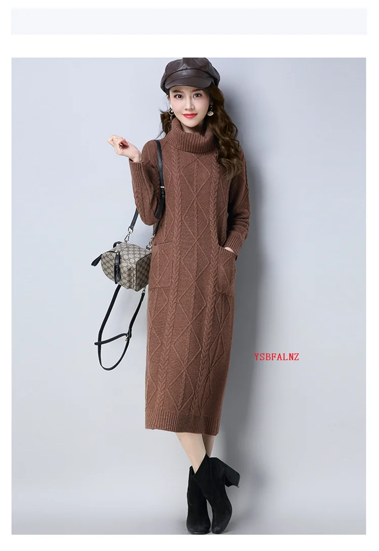 brown cardigan 2022 Autumn Winter Turtleneck Knitted Women Fashion Long Sweater Dresses Female Warm Long Sleeve Casual M-5XL Pullover Jumper brown sweater