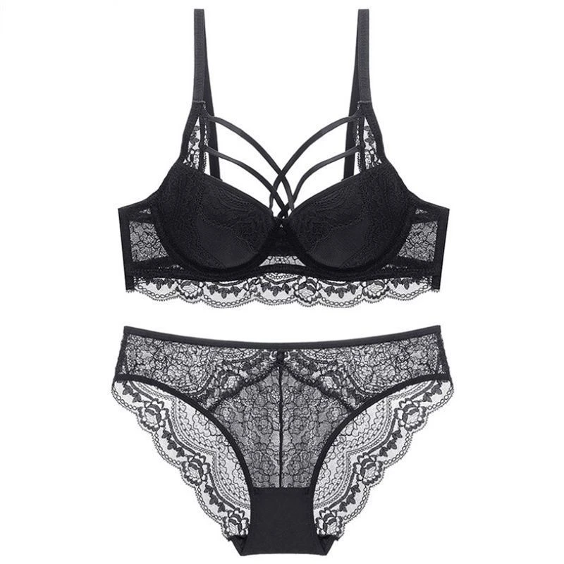 

Woman sexy and charming front cross comfortable breathable support bra sexy beautiful back gather bra set WT050