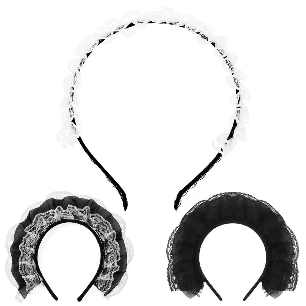 Женский обруч для волос ручной работы готический с кружевными оборками