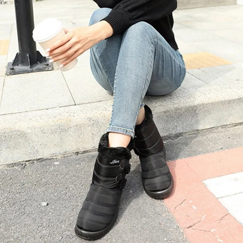 Women boots 2022 winter waterproof snow warm plush solid casual women shoes slip-on flat ankle plus size | Обувь