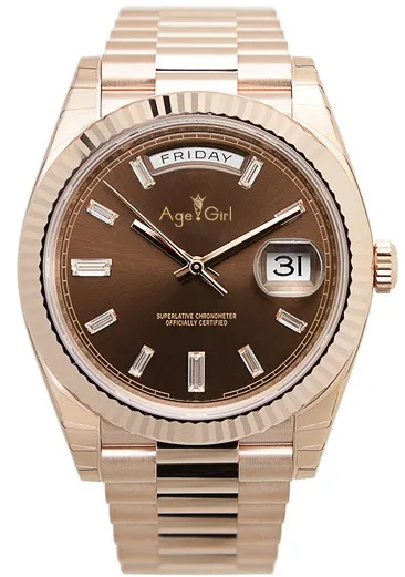 

Classic New Mens Daydate Rose Gold Coffee Watch Automatic Mechanical Stainless Steel Sapphire Diamonds Dial 36mm Watches