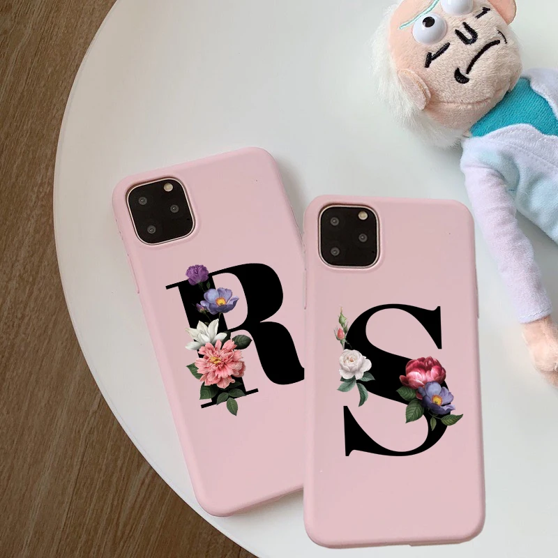 Мягкий чехол из ТПУ с буквами алфавита и цветами для iPhone 12mini XR 11pro MAX 12pro SE 6 6s 7 8 plus XS
