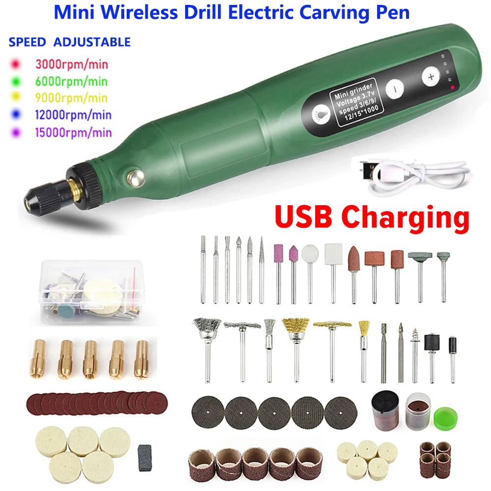 

Mini Wireless Drill Electric CarvingPen Variable 5Speeds 15000rpm USBCordless Drill RotaryTool Kit EngraverPen GrindingPolishing
