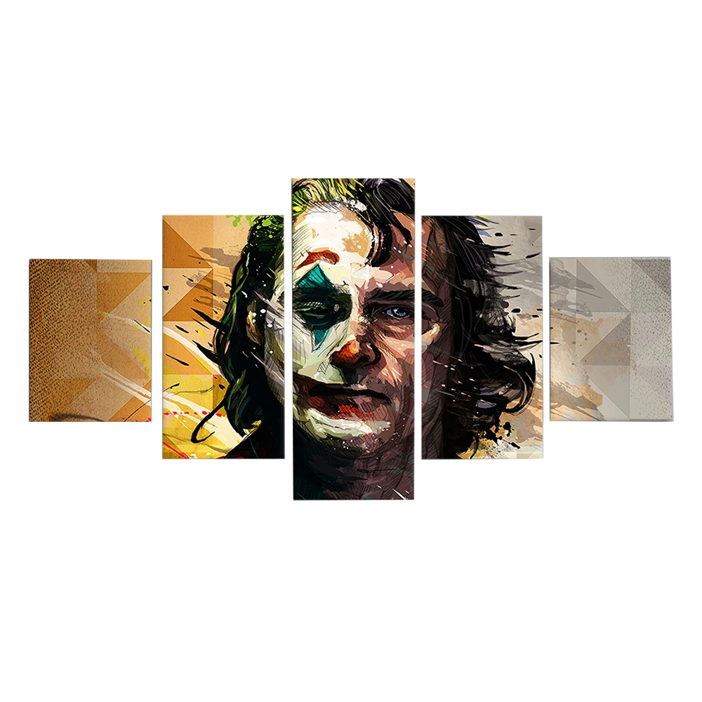 

Modular Posters 5 Pieces Canvas HD Print Joker Movie Color Graffiti for Living Room Home Art Framework
