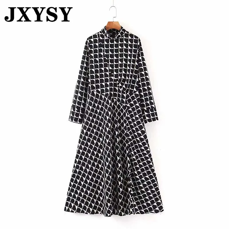 JXYSY 2019 зимнее платье женское Новое модное вечернее миди в клетку с круглым