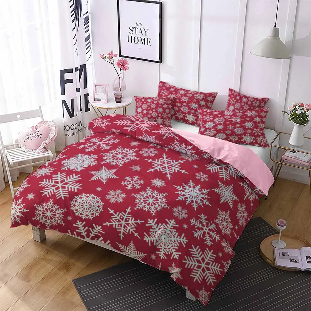 

Winter Snowflake Bedding Sets Christmas Microfiber Skin-friendly Duvet Cover Kids Comforter Cover Set Single Queen King Bed Set