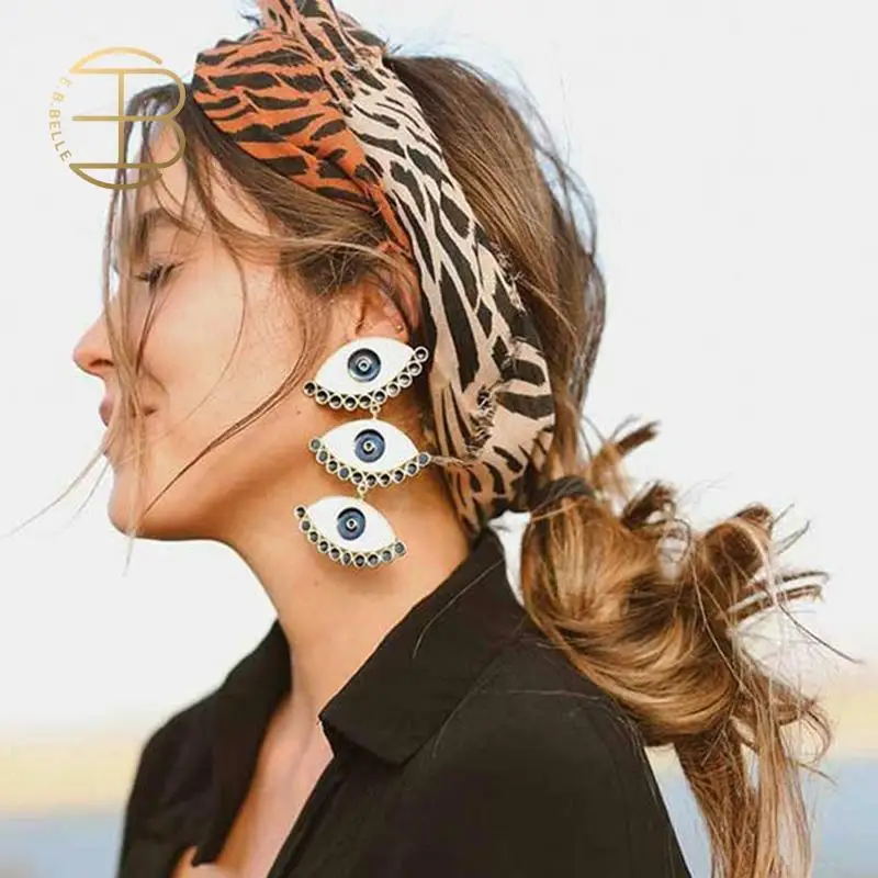 Женские винтажные серьги сглаза трехцветные эмалевые золотого цвета в уличном