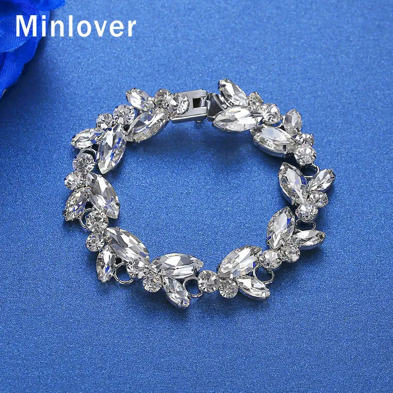 Minlover Серебряный Цвет Маркиза Форма Кристалл невесты очаровательные браслеты