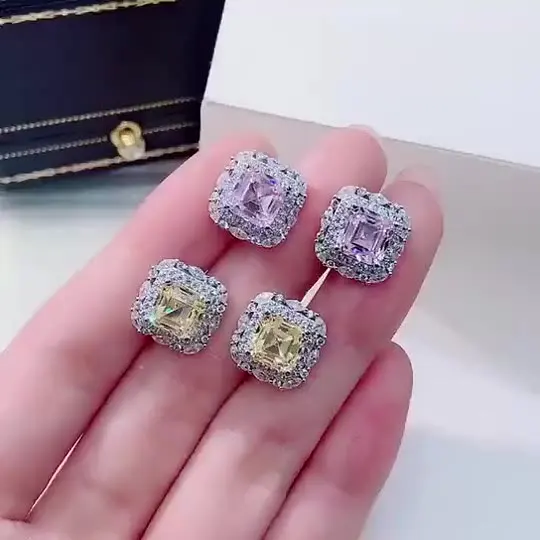 

2021 new 925 sterling silver jewelry retro square high carbon diamond earrings jewelry ladies earrings