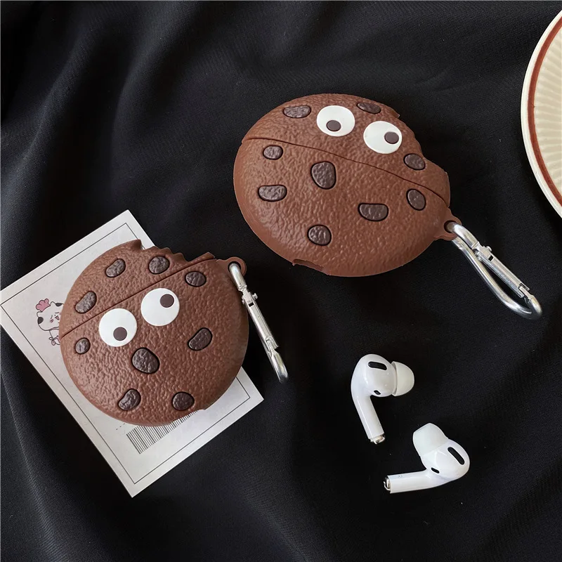 

Case for AirPods Pro Cartoon Earphone Case for Apple Airpods 2 Cute Accessories Protect Cover with Keychain 3D Chocolate Cookie