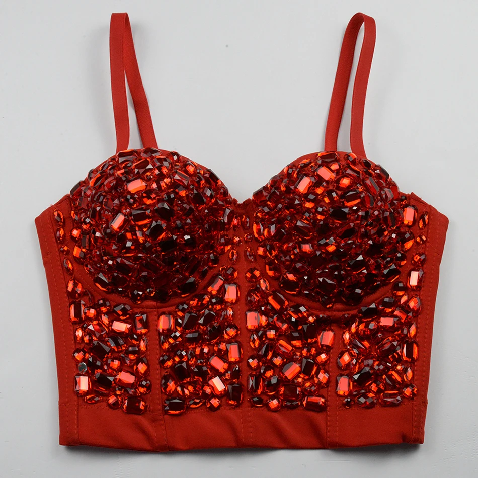 2020 New Spaghtetti Strap Crop Tops Beading Sparkly Silver Red Black Women Top Celebrity Designer Fashion Top Camis High Street