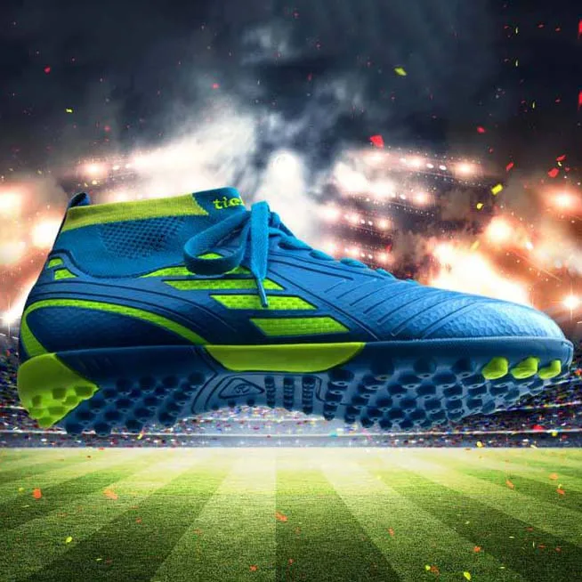 

2019 New TIEBAO Adult Teenager Football Boots Breathable Ankle High Socks TF Turf Soccer Shoes Sneakers Men Chuteira Futebol