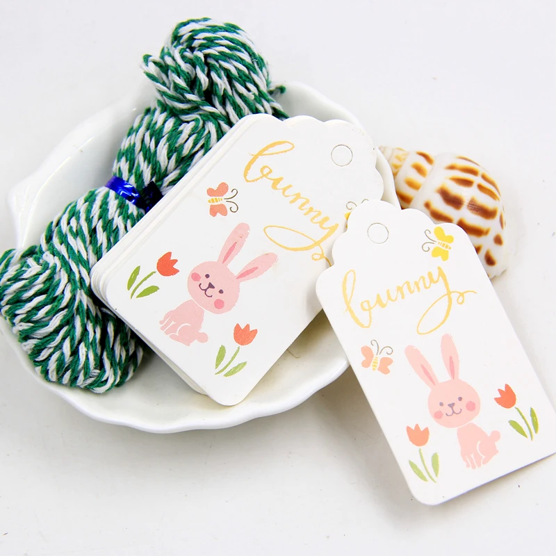 50 шт. пасхальные бирки из крафт бумаги с веревкой этикетки в виде кролика детская