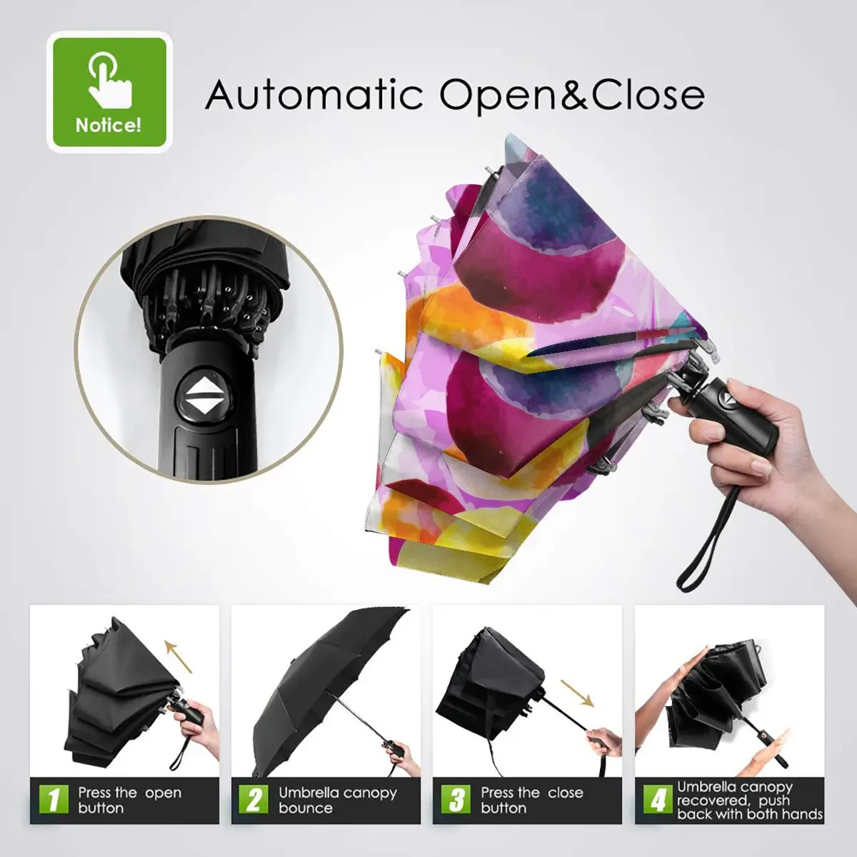 Offerte Ombrello Automatico Pieghevole Resistente Al Vento Donna Auto Acquerello Cerchio Colorato Ombrelli Antivento Pioggia Per Uomo Ombrellone