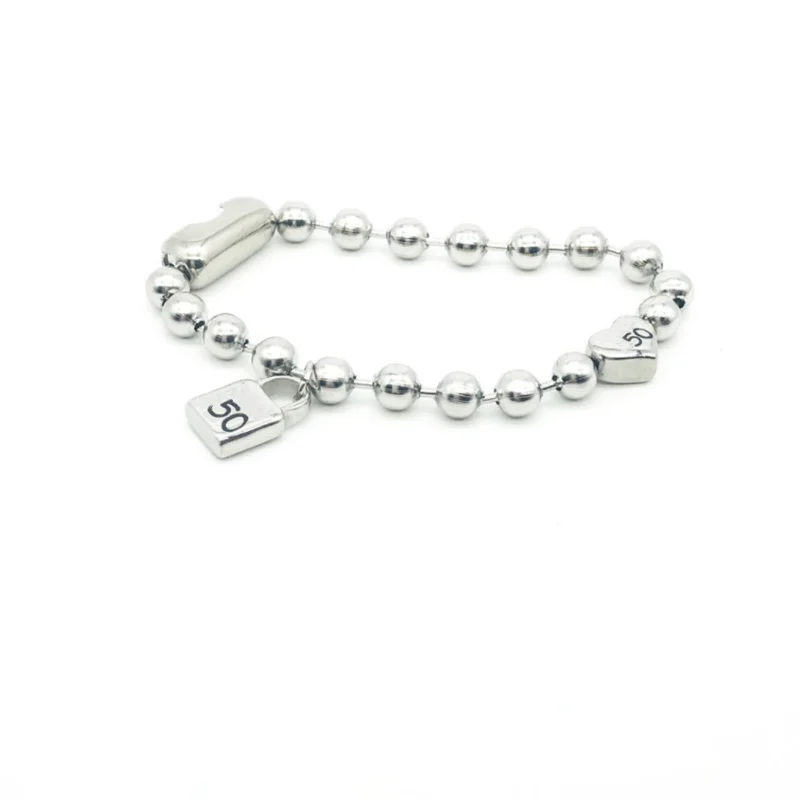 

Stainless Steel Hand Simple Retro 6mm Lock Peach Love Heart Round Bead Chain Woman Bracelet UNO Jewelry Pendant