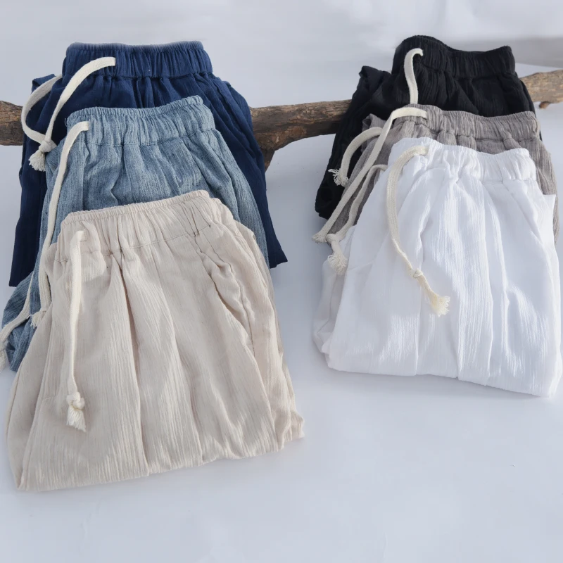 

New Brand Ankle-length Pants Men Linen and Cotton Loose White Trousers Men 29-40 Size Elastic Waist Pants Mens Pantalones