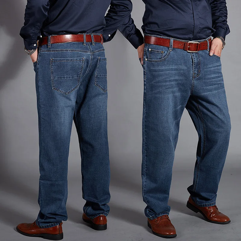 

2020 autumn and winter men's plus fat plus size jeans Classic fashion loose denim trousers High waist stretch straight-leg pants