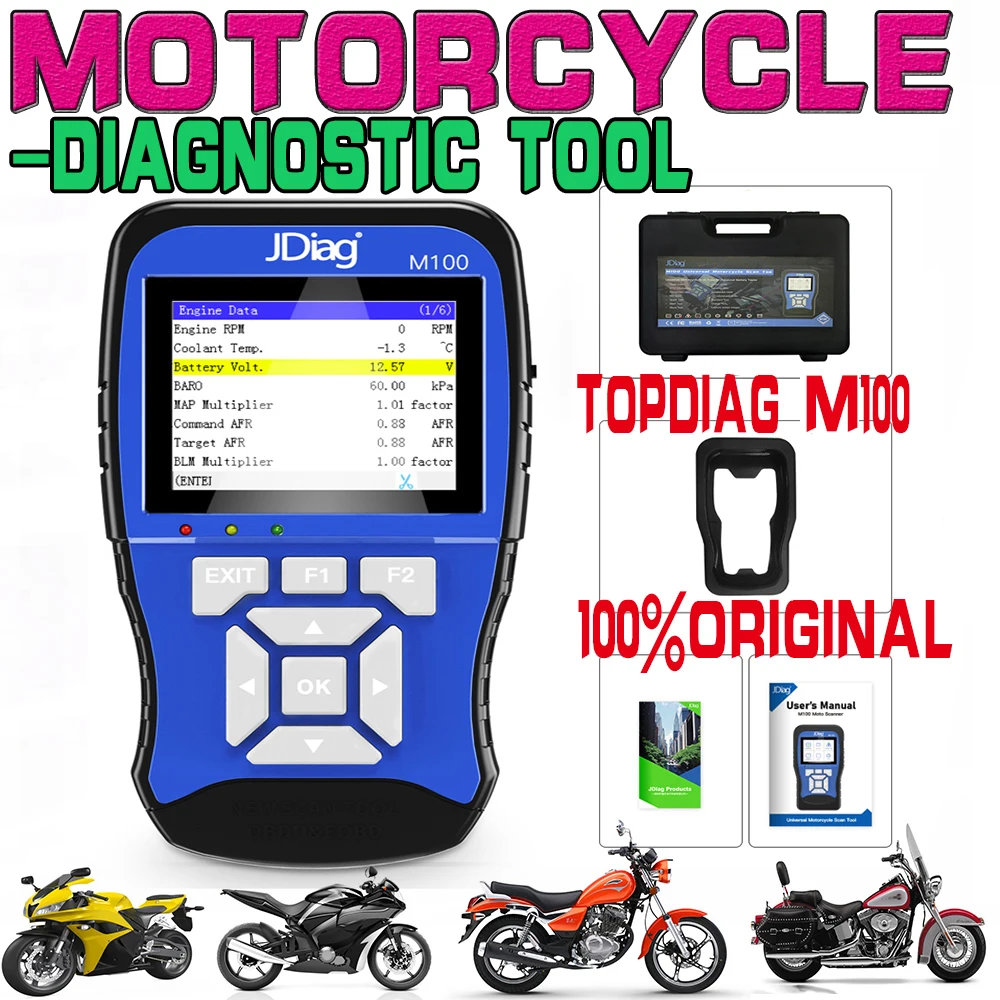 2022 JDiag M100 Motorcycle Scanner Handheld Multi Language Diagnostic Motorcycle Scanning Tool General Motorcycle Accessories hds v3 102 051 him scanner for honda hds diagnostic tool interface multi language no activation double pcb board