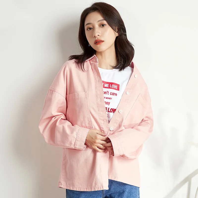 Женская розовая джинсовая рубашка LEIJIJEANS, модная длинная свободная рубашка из денима, модель 9140 большого размера на осень