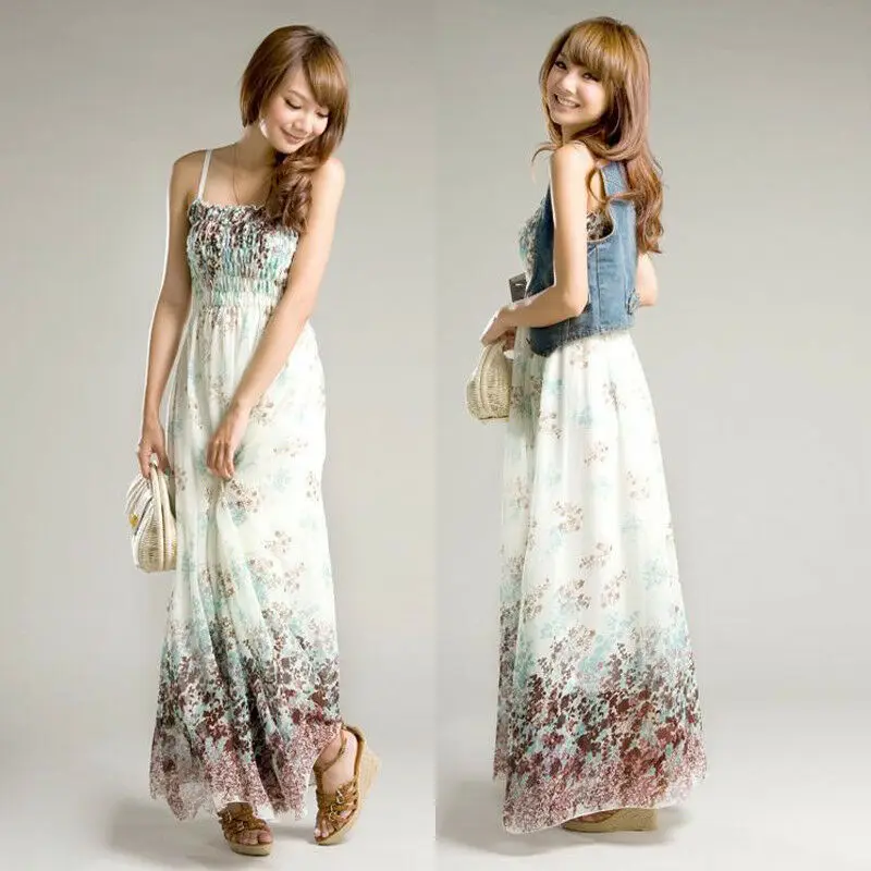 

2019 Fashion Women Sleeveless Spaghetti Strap Print Maxi Boho Floral Beach Long Dress EveningParty Sundress