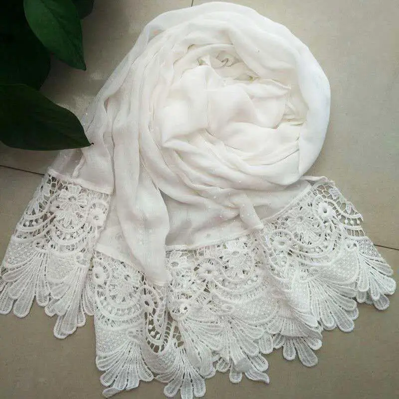 Элегантный женский цветочный кружевной край хиджаб шаль хлопок мусульманский