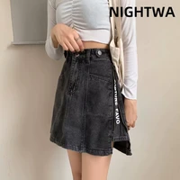 nightwa sexy women denim mini skirt fashion summer high waist korean black blue skirt package hip harajuku plus size denim skirt