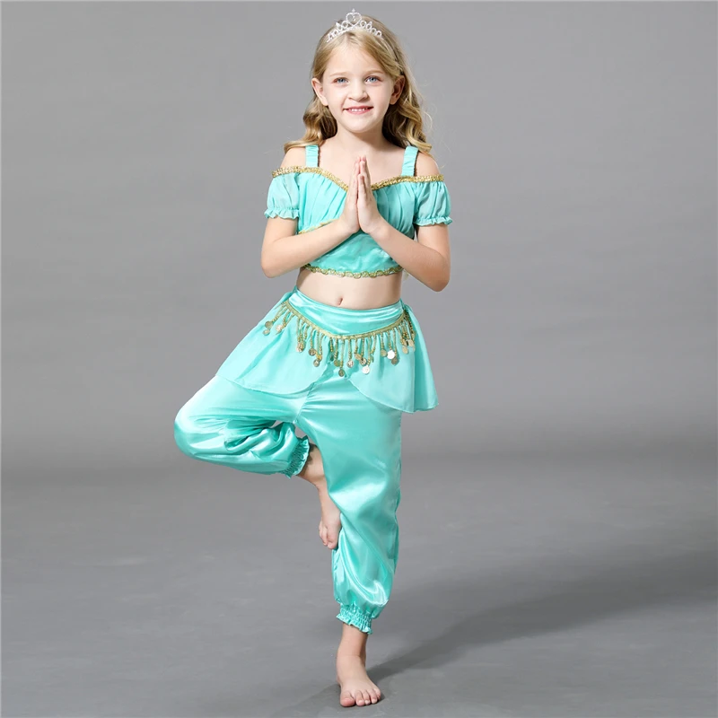 Аладдин жасмин костюмы для косплея девочек танец живота одежда Фея рюшами платье