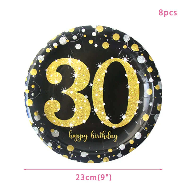 8pcs 9inch Plates 30 конфетти шарики ко дню рождения 40 50 60 лет День рождения украшение номер 30 взрослый золотой черный воздушный шар для вечеринки на день рождения - Цвет: 8pcs 9inch Plates