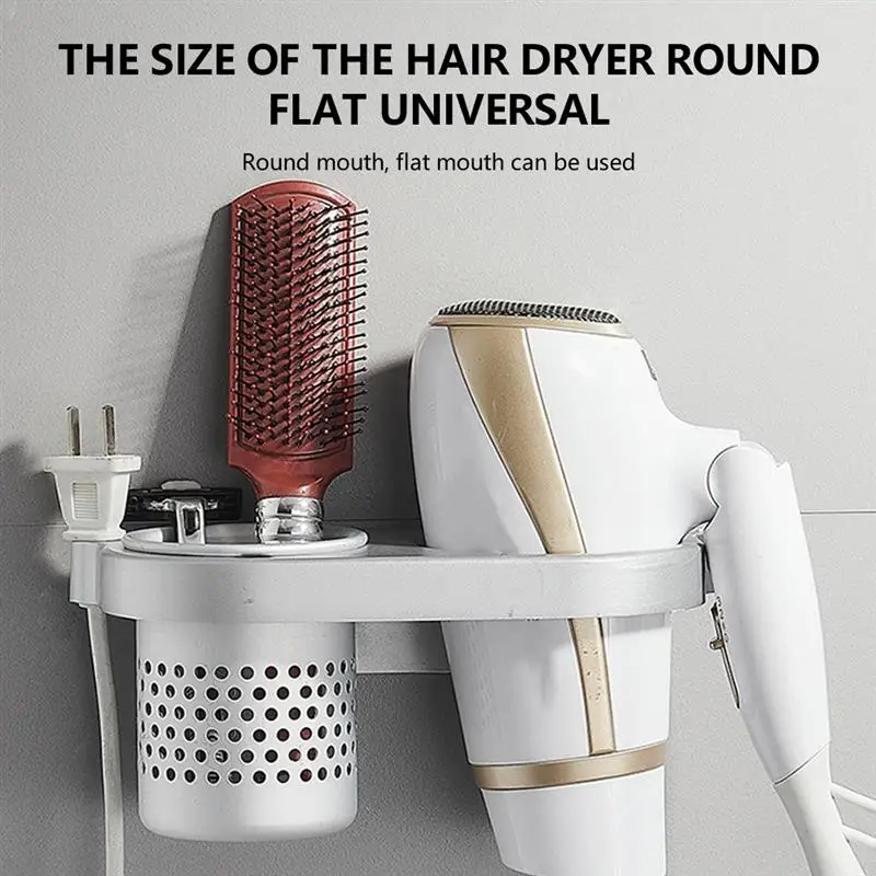 

Hair Dryer Holder Hair Dryer Organizer with Comb Cup Holder Wall Mount Hair Blow Dryer Hanging Rack for Bathroom
