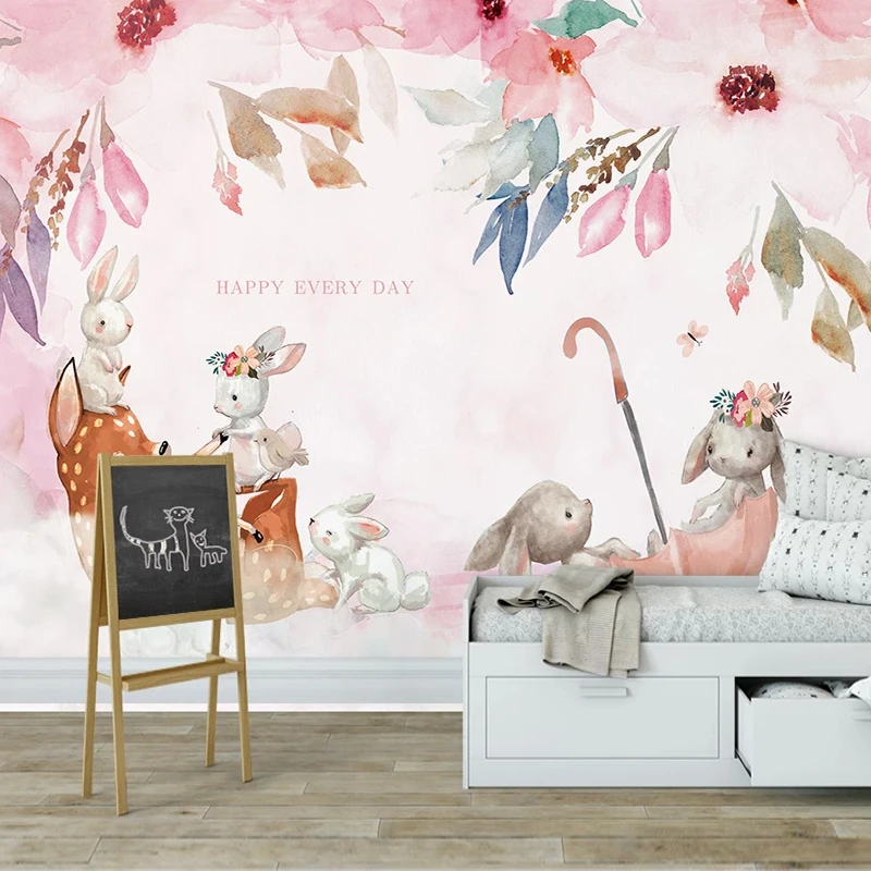 Пользовательские фото ручная роспись розовый Лось кролик гостиная детская