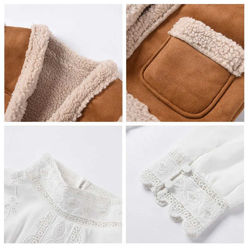 

Fur One Short Lamb Hair Vest Jacket Lace Hollow Top Fashion Suit