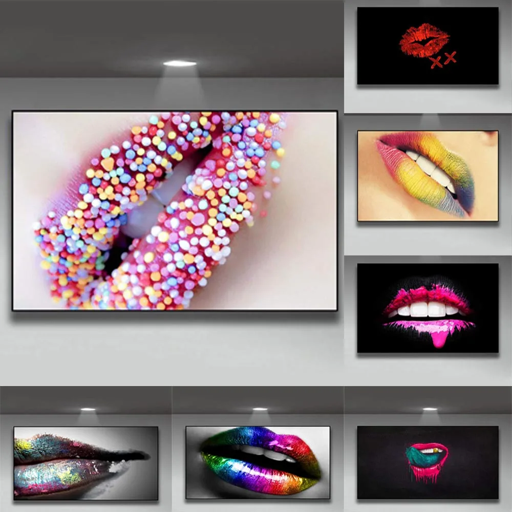 

Figure oil painting fashion color sexy lips art canvas painting gift poster living room corridor office home decoration mural