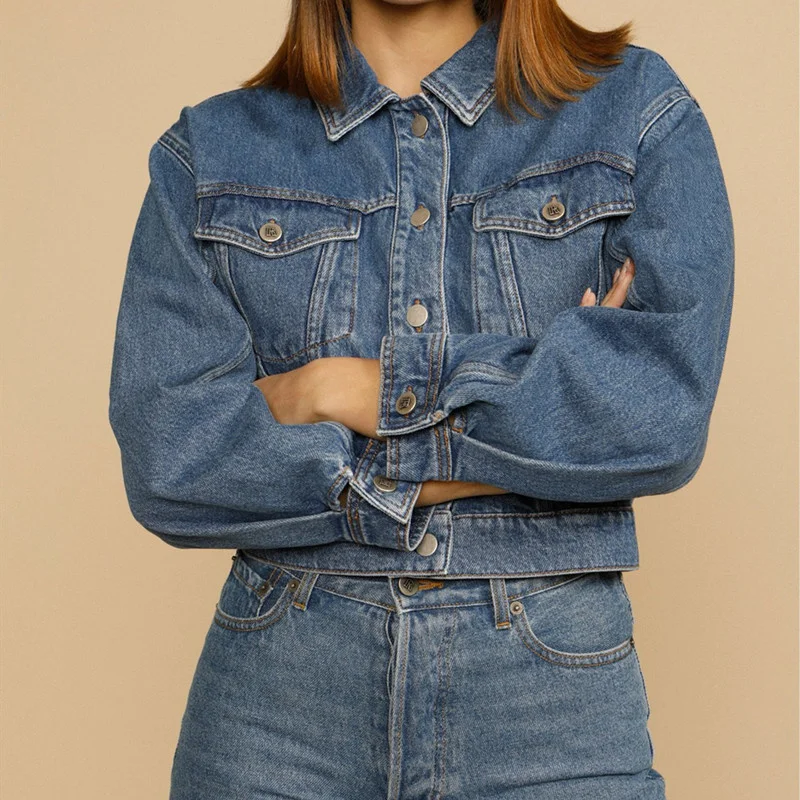 

2021 Spring New Women Short Denim Jacket Lady Long Sleeve Cotton Single-Breasted Coat and Tops Fashion Outwear