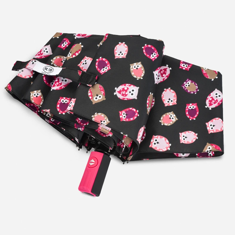 

Cute Owl Umbrellas Rain Women Three Folding Pongee Automatic Sunny Umbrellas Waterproof Travel Children Paraguas Umbrella