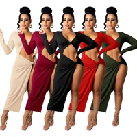 sexy women dress long dress hollow out side split solid color high street party night clubwear dresses for women vestidos