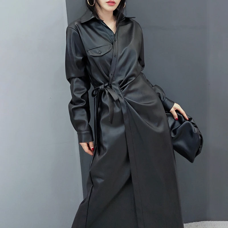 TWOTWINSTYLE Асимметричное пальто из искусственной кожи для женщин воротник с
