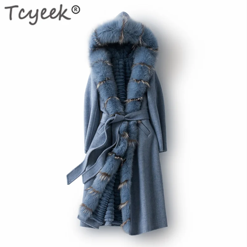 

Женская длинная парка Tcyeek, теплая зимняя куртка с воротником из лисьего меха, с подкладкой из натурального меха енота, F979