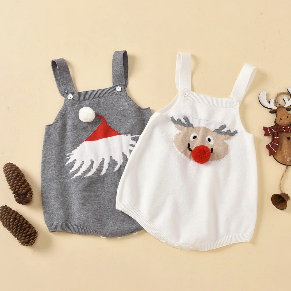 Christmas Baby Bodysuit Pixel elk&ampXmas hat Kid Jumpsuit for Boy Girl Cartoon Print Sleeveless Toddler Clothing Body D20 | Мать и