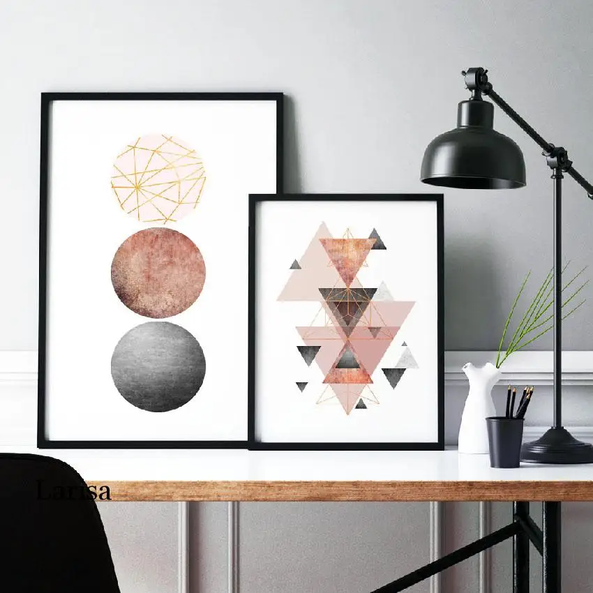 Абстрактные геометрические фигурки круглые треугольные холщовые настенные