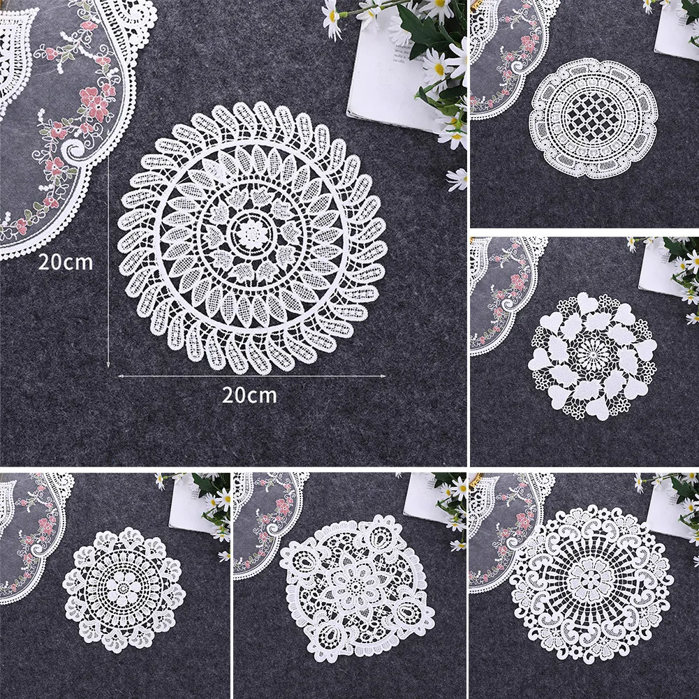 

1Pcs Round Lace Doilies Crochet Round Lace Placemat Napkin Placemat European Style Insulation Cup Dish Coaster Home Textile