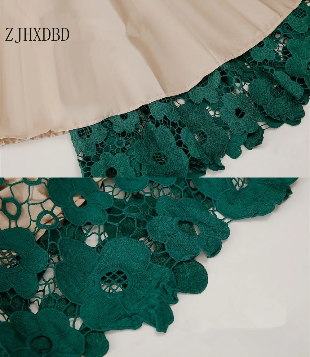 

Autumn Pleated Vintage High Waist Skirt Solid Long Skirts Fashion Female Lace Hollow Flower Half-length Skirt Summer for Women