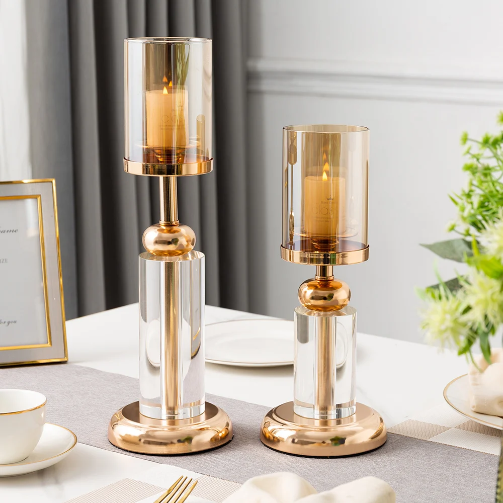 Современный декор металлический стеклянный подсвечник золотые подсвечники